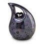 Keramische urn traan zwartblauw met zilver hart